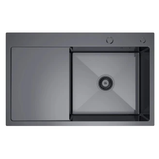 Rustfrit Stål Køkkenvask med Afløbsbakke <strong>Celion</strong>  Grafit Mat 78x49 cm med Vandlås Venstre
