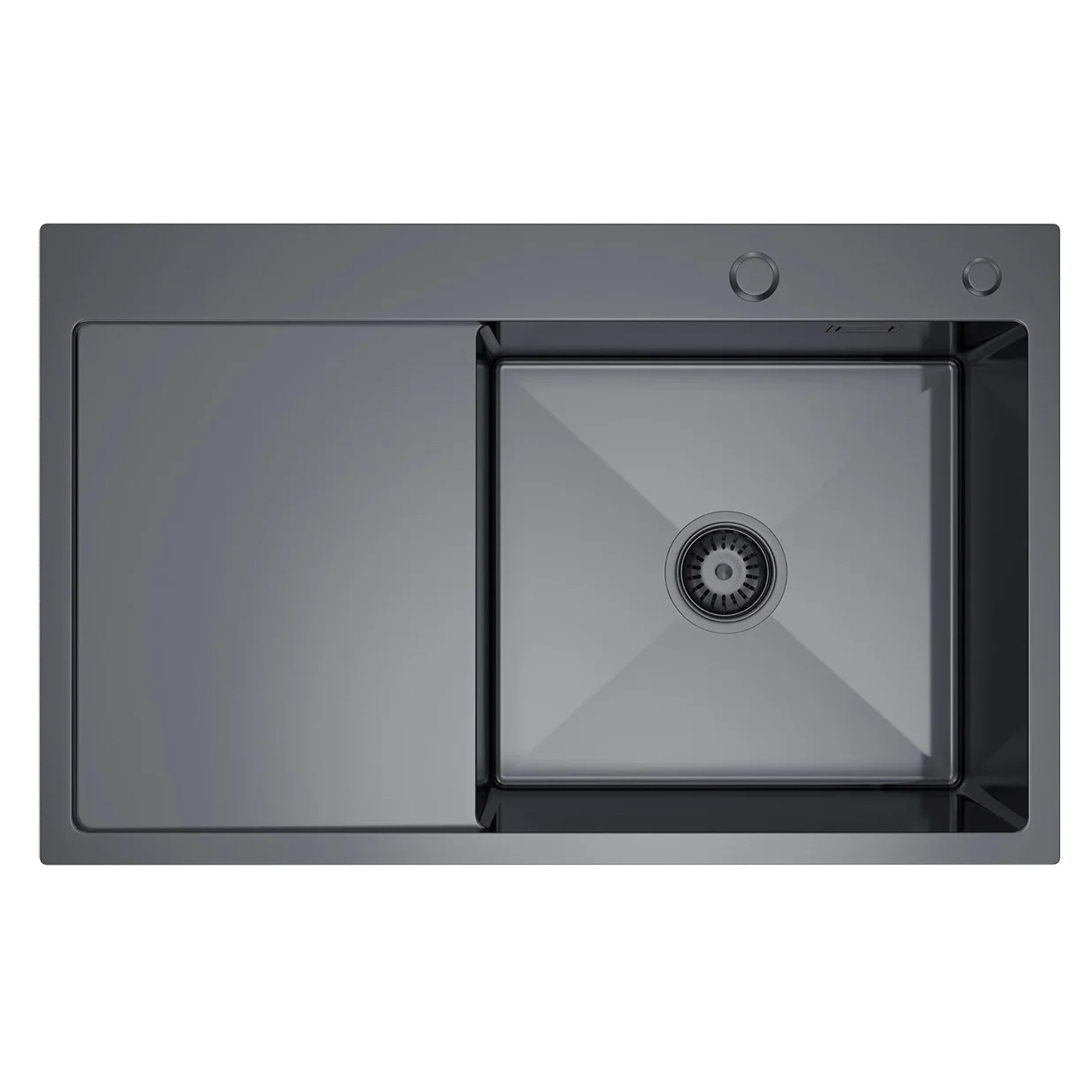 Rustfrit Stål Køkkenvask med Afløbsbakke Celion Grafit Mat 78x49 cm med Vandlås Venstre