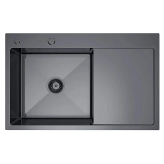 Rustfrit Stål Køkkenvask med Afløbsbakke <strong>Celion</strong>  Grafit Mat 78x49 cm med Vandlås Højre