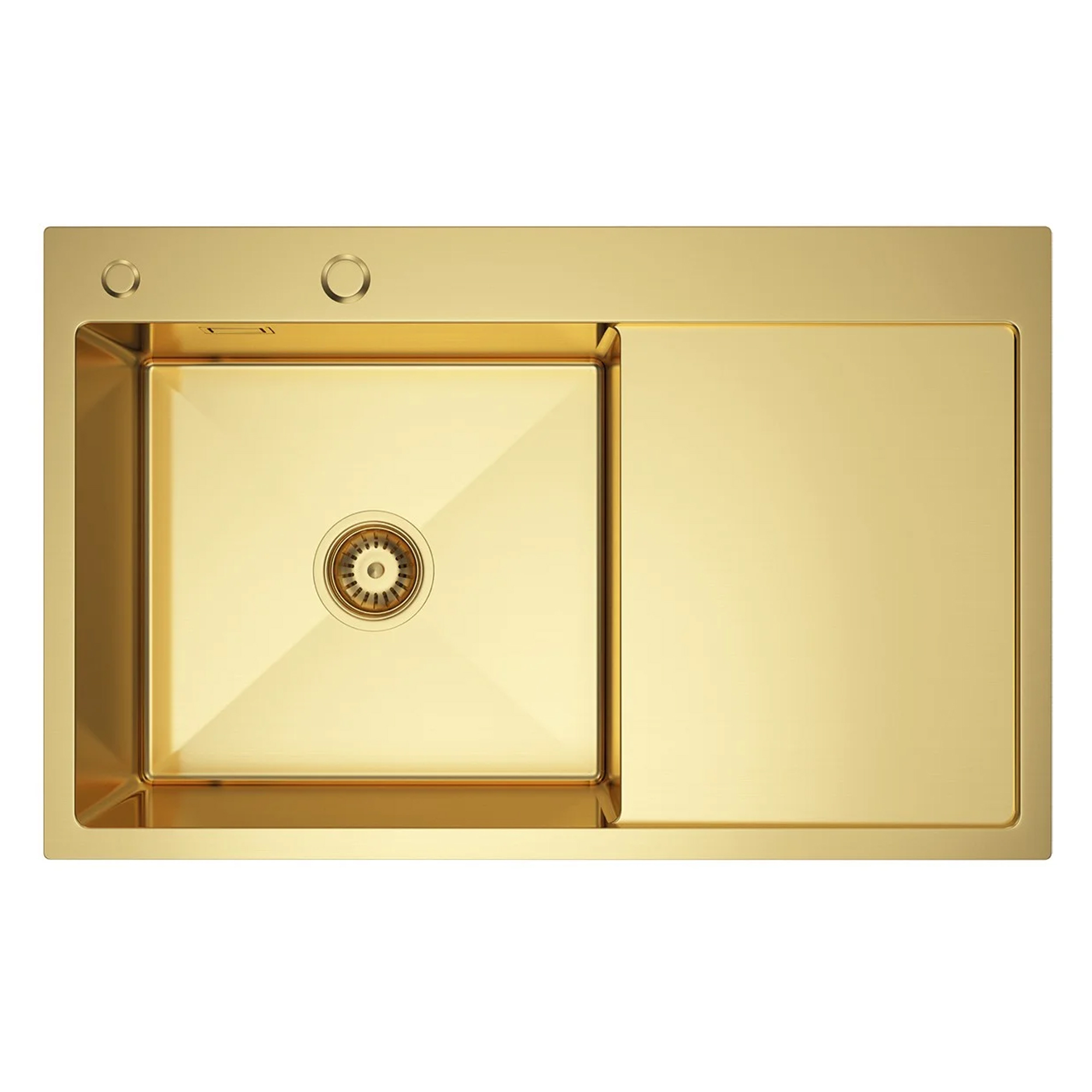 Rustfrit Stål Køkkenvask med Afløbsbakke Celion Guld Mat 78x49 cm med Vandlås Højre