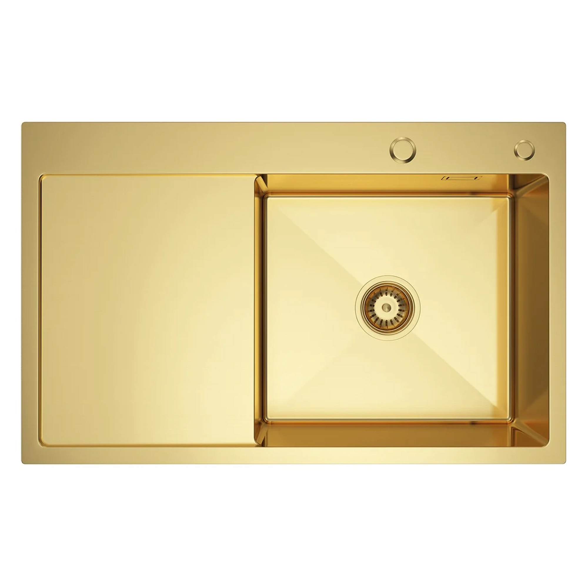 Rustfrit Stål Køkkenvask med Afløbsbakke Celion Guld Mat 78x49 cm med Vandlås Venstre