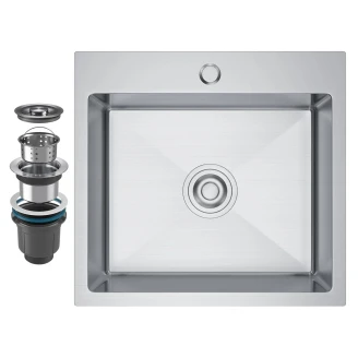 Rustfrit Stål Køkkenvask <strong>Lorvaux</strong>  Krom Mat 48x45 cm med Vandlås