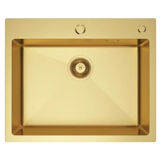 Rustfrit Stål Køkkenvask <strong>Silvere</strong>  Guld Mat-Mikrostruktur 55x45 cm med Vandlås