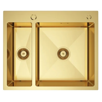 Rustfrit Stål Køkkenvask <strong>Montrel</strong>  Guld Mat 61x51 cm med Vandlås