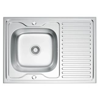 Rustfrit Stål Køkkenvask med Afløbsbakke <strong>Lorix</strong>  Krom Mat-Mikrostruktur 80x50 cm med Vandlås