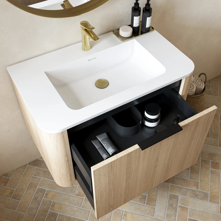 Underskab Delvia Lys Træ Mat 80 cm med Vask Hvid Mat