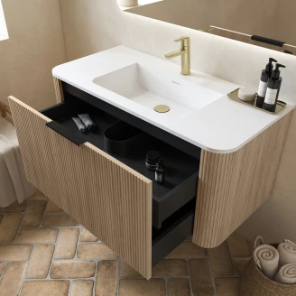 Underskab <strong>Delvia</strong>  Lys Træ-Stribet Mat 100 cm med Vask Hvid Mat