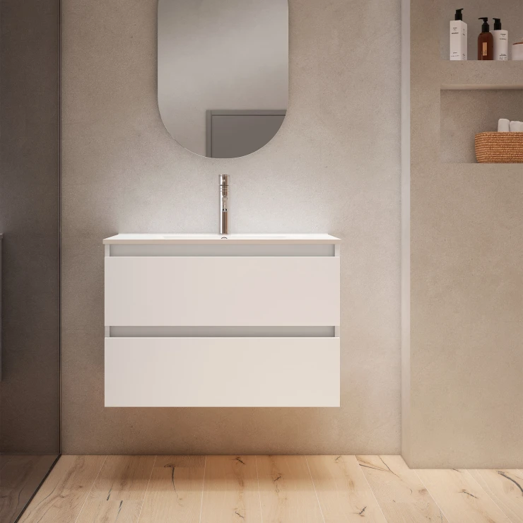 Underskab Blisse Hvid Mat 70 cm med To Skuffer & Vask Hvid Blank