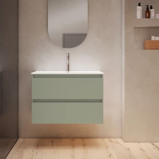 Underskab <strong>Blisse</strong>  Oliven Mat 70 cm med To Skuffer & Vask Hvid Blank