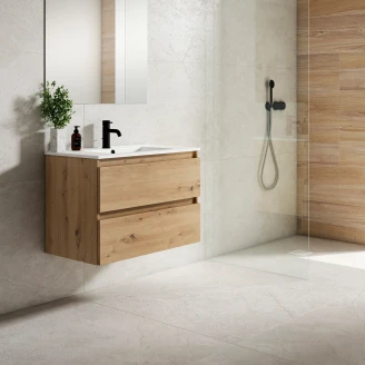 Underskab <strong>Blisse</strong>  Eg Mat 70 cm med To Skuffer & Vask Hvid Blank