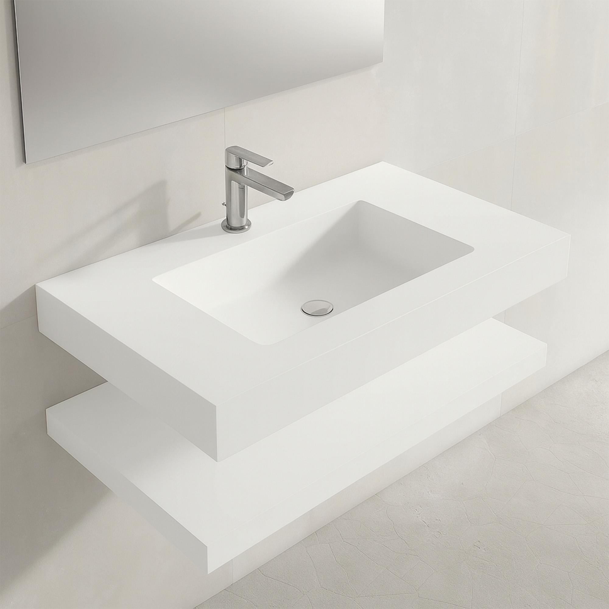 Komplet Badeværelsesmøbel Cavo 80 cm Mineralmarmor Håndvask & Bordplade Hvid Mat