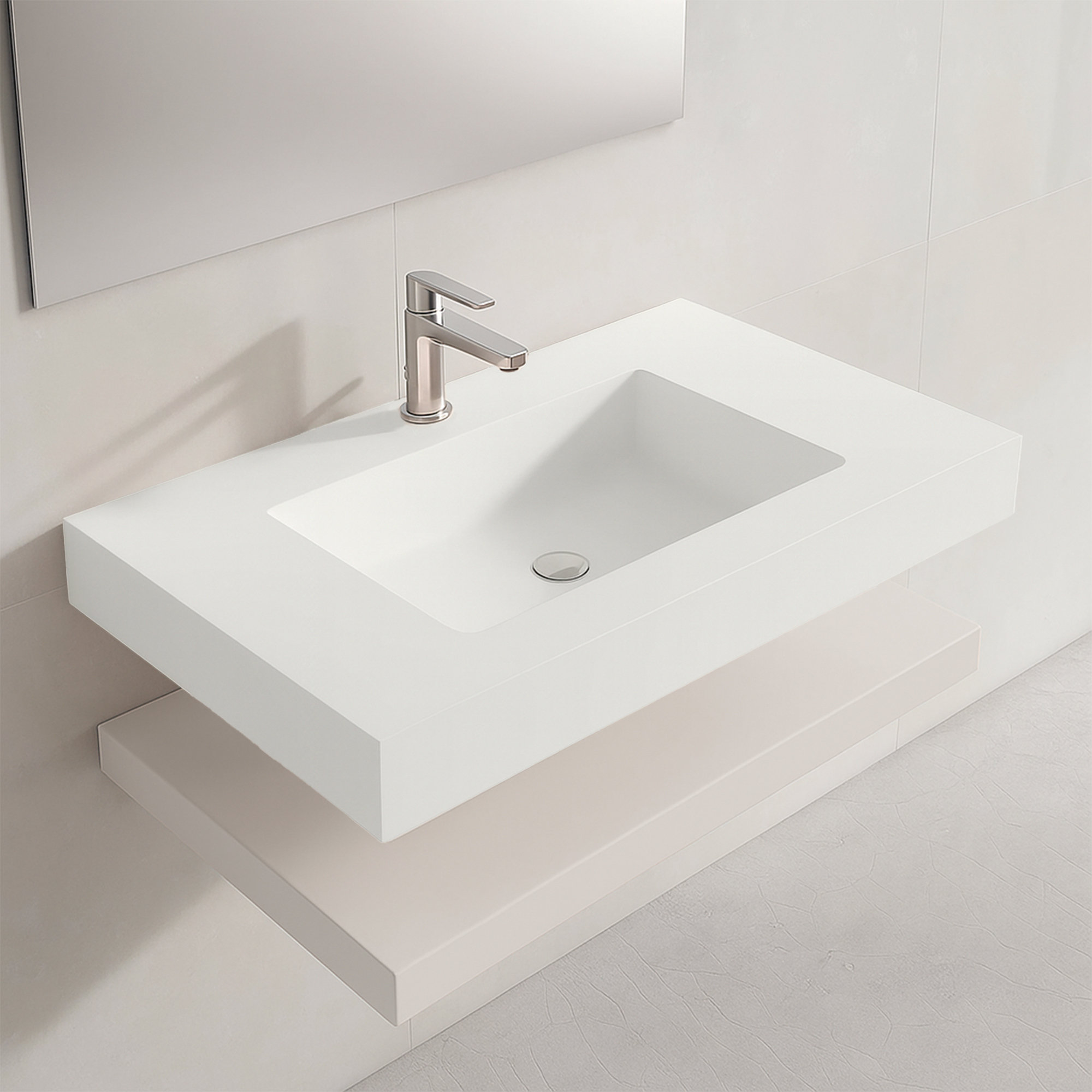 Komplet Badeværelsesmøbel Cavo 80 cm Mineralmarmor Håndvask & Bordplade Beige Mat