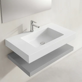 Komplet Badeværelsesmøbel <strong>Cavo</strong>  80 cm Mineralmarmor Håndvask & Bordplade Lysegrå Mat