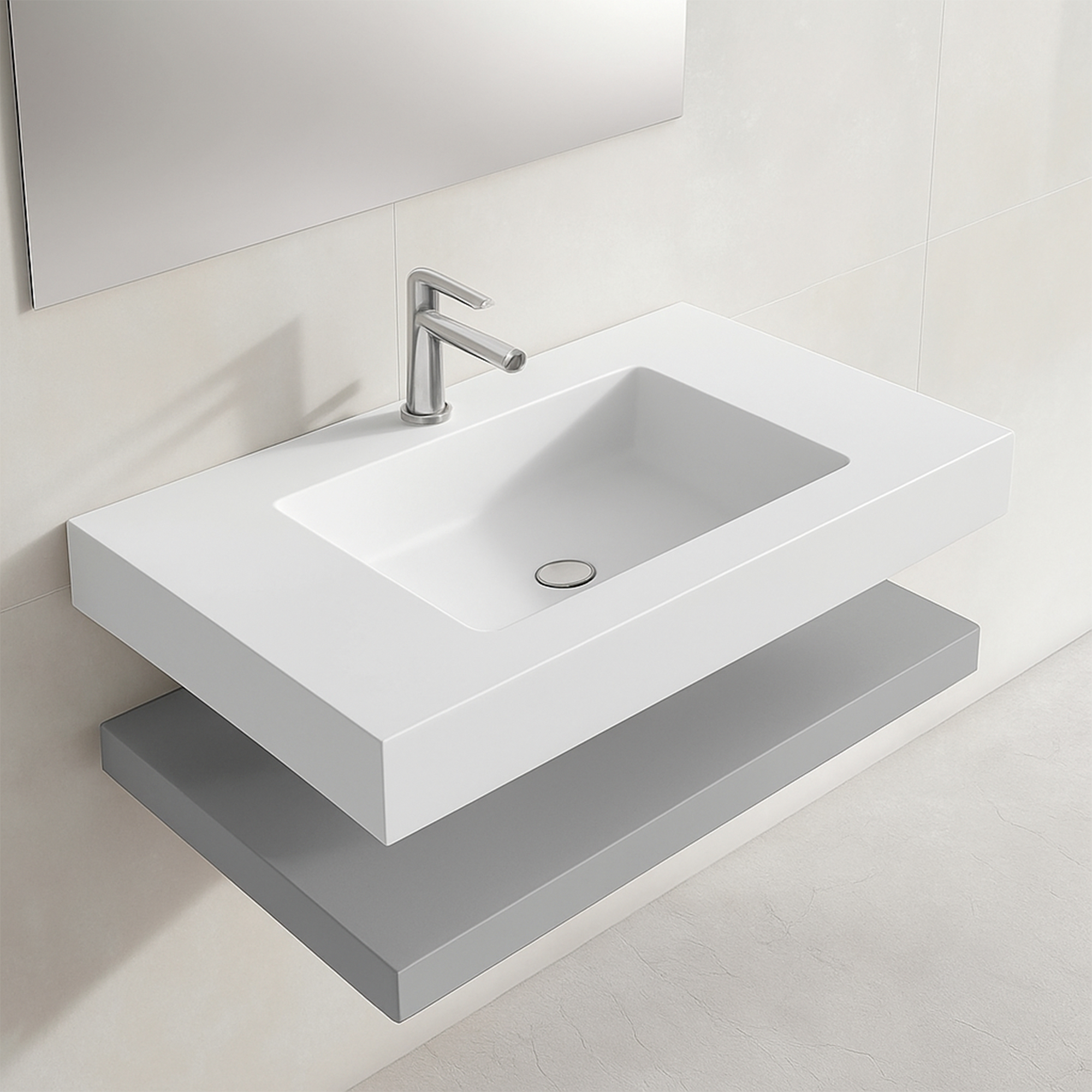 Komplet Badeværelsesmøbel Cavo 80 cm Mineralmarmor Håndvask & Bordplade Lysegrå Mat