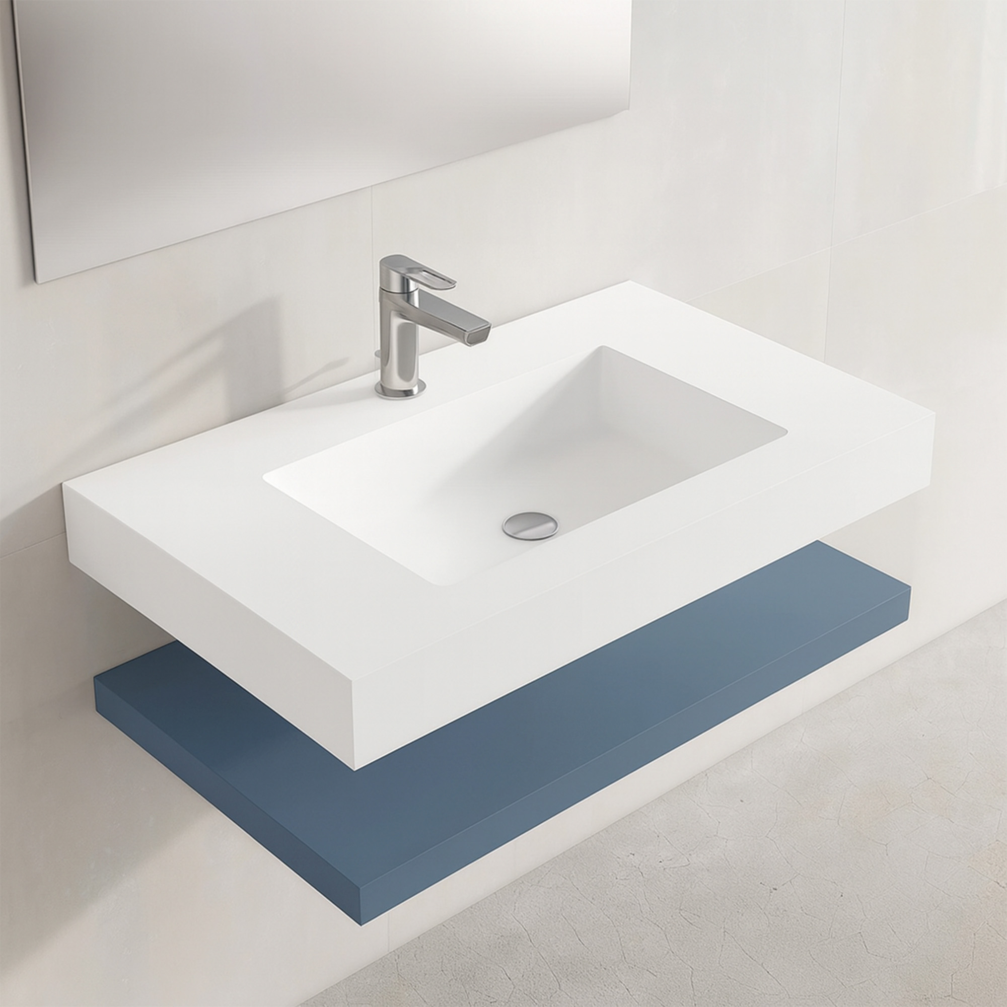 Komplet Badeværelsesmøbel Cavo 80 cm Mineralmarmor Håndvask & Bordplade Blå Mat