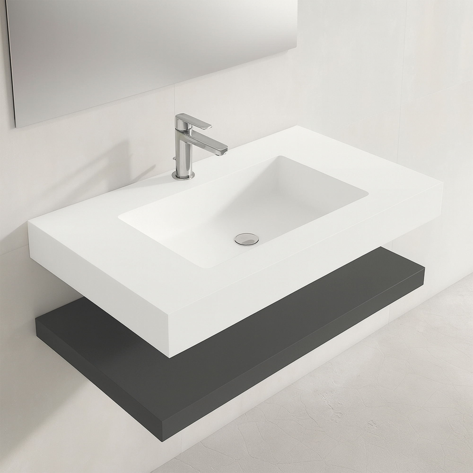 Komplet Badeværelsesmøbel Cavo 80 cm Mineralmarmor Håndvask & Bordplade Mørkegrå Mat