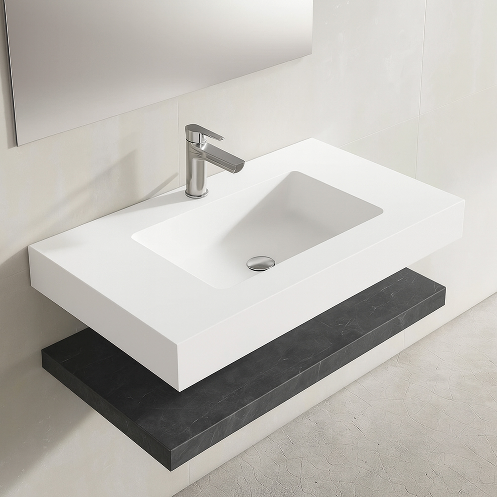 Komplet Badeværelsesmøbel Cavo 80 cm Mineralmarmor Håndvask & Bordplade Mørkegrå Marmor Mat