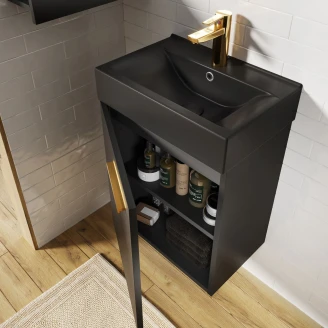 Komplet Badeværelsesmøbel <strong>Petit</strong>  Sort Mat 45 cm med Vask Sort Mat, Håndvaskarmatur & Spejl