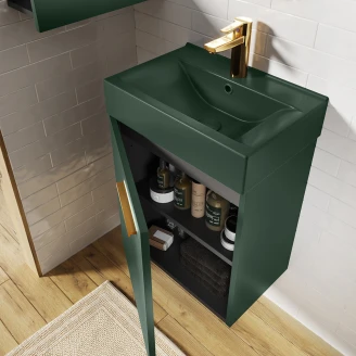 Komplet Badeværelsesmøbel <strong>Petit</strong>  Grøn Mat 45 cm med Vask Grøn Mat, Håndvaskarmatur & Spejl