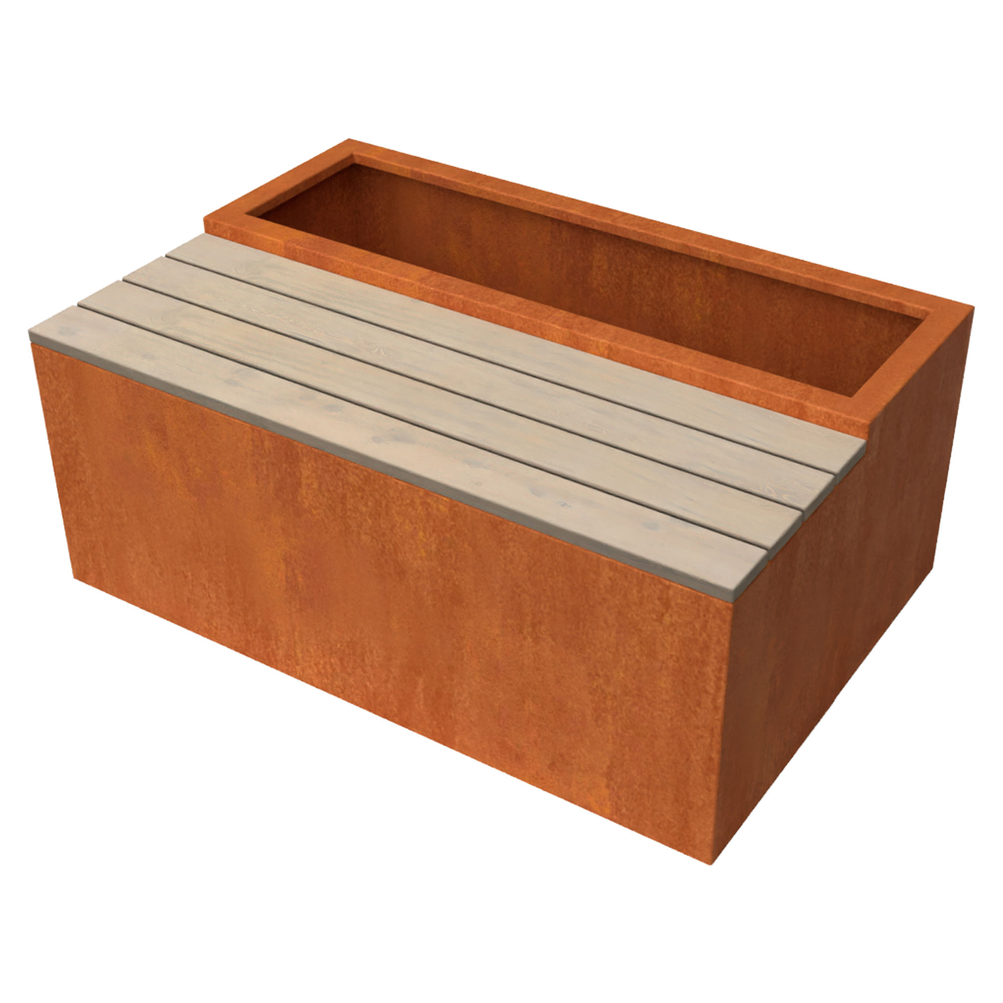 Plantekasse med siddeplads Landa Cortenstål 120 cm