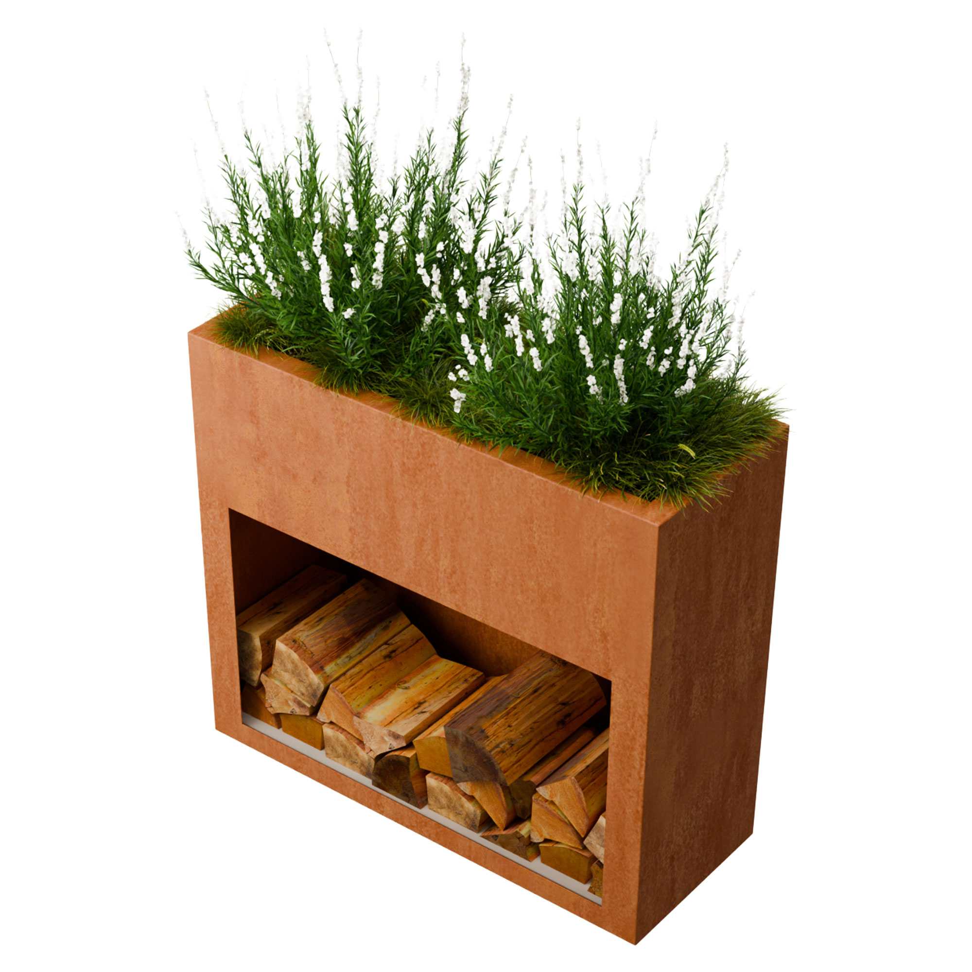 Plantekasse med brændeopbevaring Beltra Cortenstål 100 cm