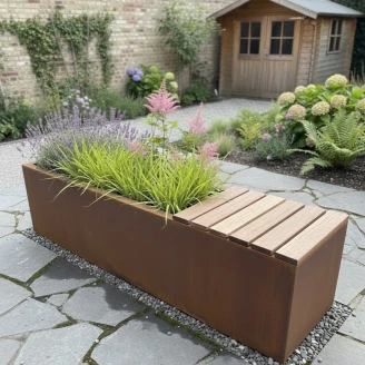 Plantekasse S med siddeplads <strong>Florex</strong>  Cortenstål 150 cm