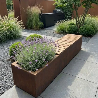 Plantekasse S med siddeplads <strong>Florex</strong>  Cortenstål 200 cm