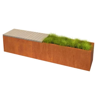 Plantekasse S med siddeplads <strong>Florex</strong>  Cortenstål 200 cm