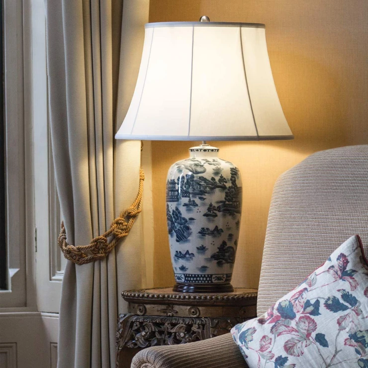 Elstead Bordlampe Blue Traditional Blå, Hvid