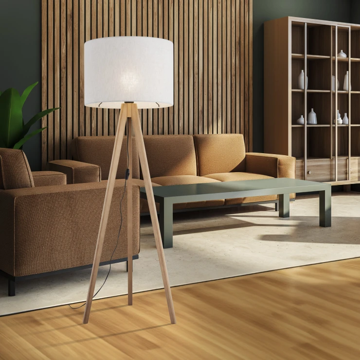 Gulvlampe Stellar Hvid, Træ Mat