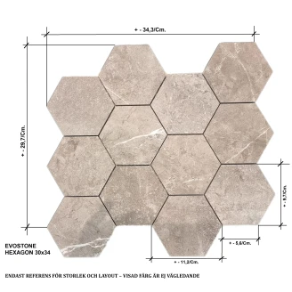 Unicomstarker Heksagon Mosaik Klinker <strong>Evostone</strong>  Mist Mat 30x34 cm