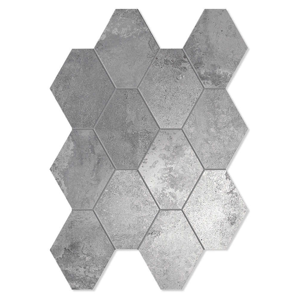 Unicomstarker Heksagon Mosaik Klinker Oxid Silver Mat 25x34 cm
