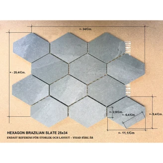 Unicomstarker Heksagon Mosaik Klinker <strong>Brazilian Slate</strong>  Pencil Grey Mat 25x34 cm