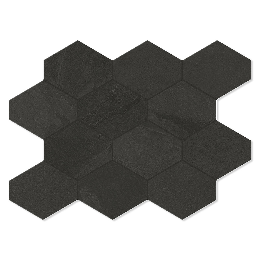 Unicomstarker Heksagon Mosaik Klinker Brazilian Slate Rail Black Mat 25x34 cm