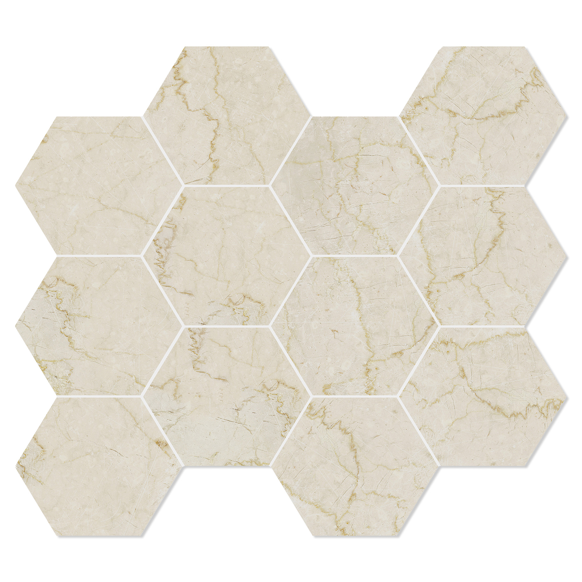 Unicomstarker Heksagon Mosaik Mosaik Klinker Marmorea Botticino Mat 30x34 cm