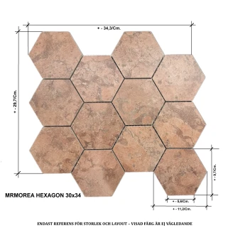 Unicomstarker Heksagon Mosaik Mosaik Klinker <strong>Marmorea</strong>  Botticino Mat 30x34 cm
