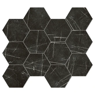 Unicomstarker Heksagon Mosaik Mosaik Klinker <strong>Marmorea</strong>  Nero Marquinia Mat 30x34 cm
