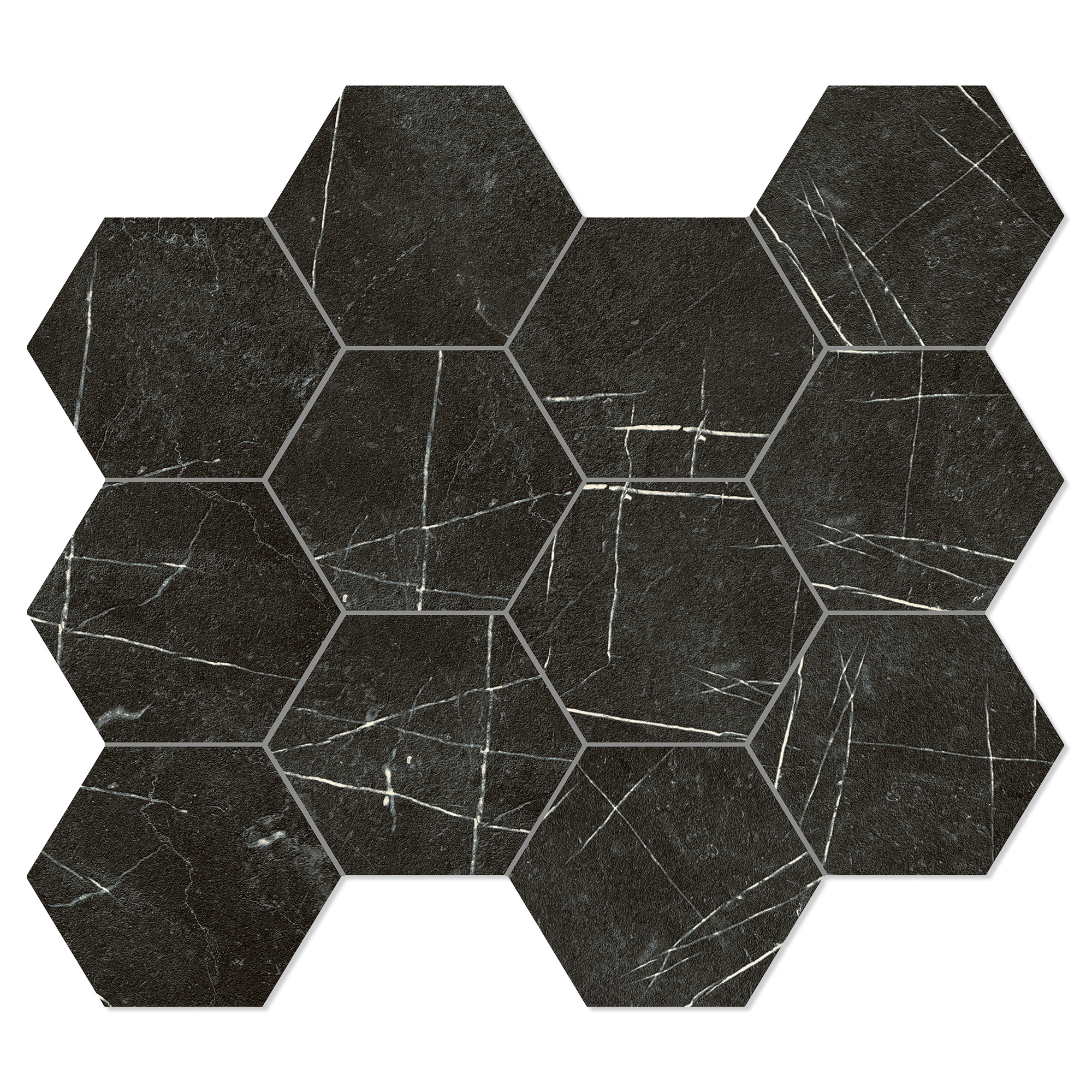 Unicomstarker Heksagon Mosaik Mosaik Klinker Marmorea Nero Marquinia Mat 30x34 cm