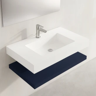 Komplet Badeværelsesmøbel <strong>Cavo</strong>  80 cm Mineralmarmor Håndvask & Bordplade Mørkeblå Mat