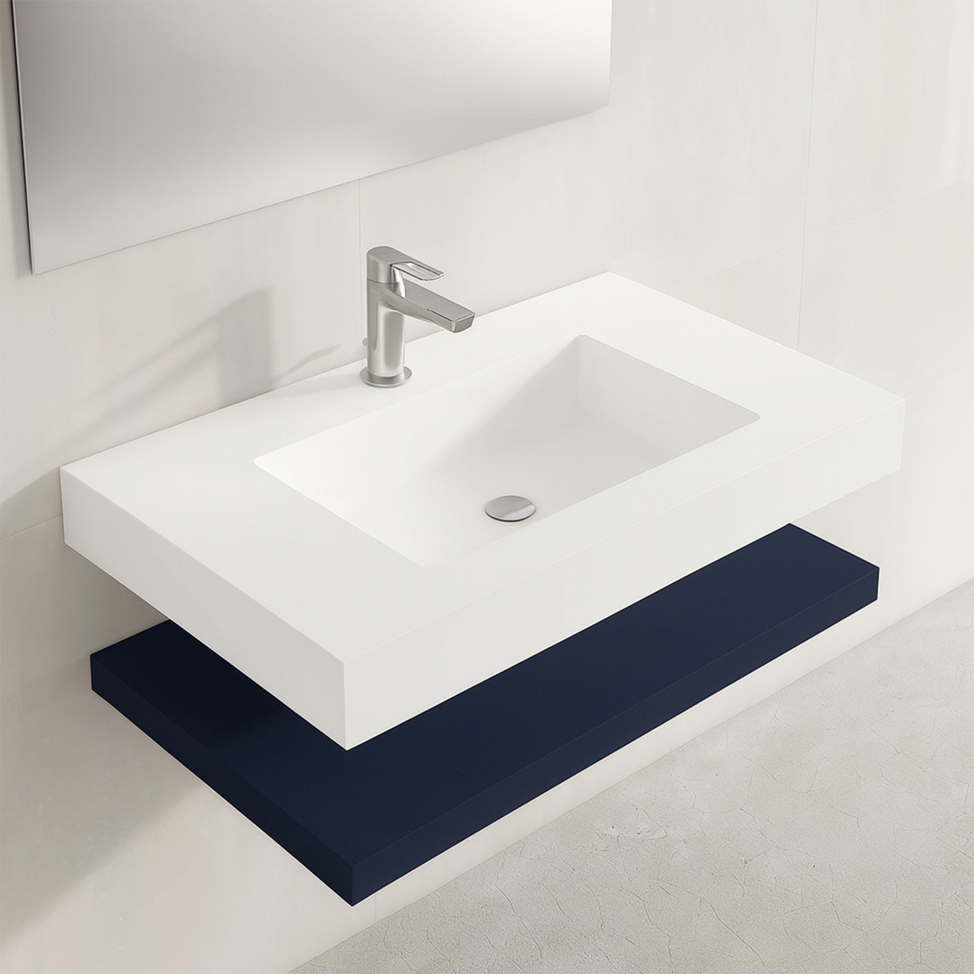 Komplet Badeværelsesmøbel Cavo 80 cm Mineralmarmor Håndvask & Bordplade Mørkeblå Mat