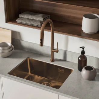 Stål Køkkenvask <strong>Olfato</strong>  Bronze Mat 55x51 cm med Vandlås