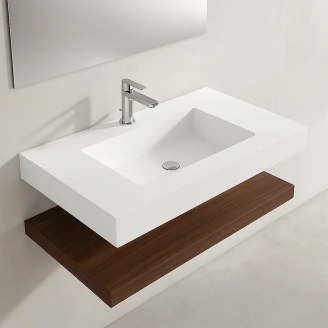 Komplet Badeværelsesmøbel <strong>Cavo</strong>  80 cm Mineralmarmor Håndvask & Bordplade Valnød Mat