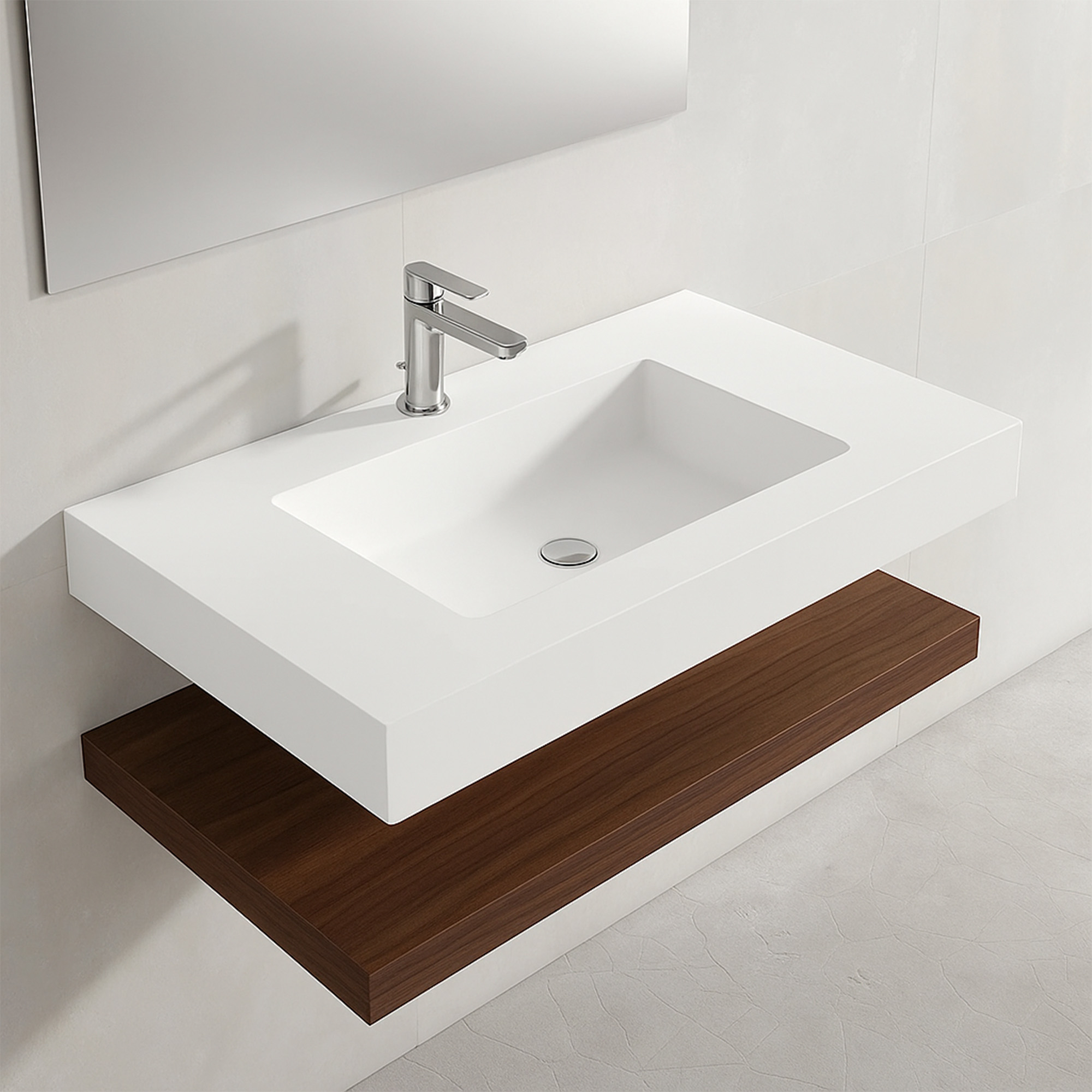 Komplet Badeværelsesmøbel Cavo 80 cm Mineralmarmor Håndvask & Bordplade Valnød Mat