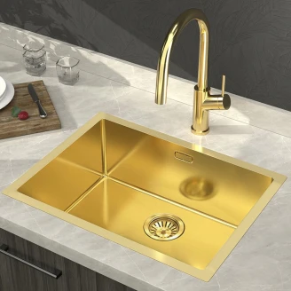 Rustfrit Stål Køkkenvask <strong>Laretta</strong>  Metal Guld Mat 60x45 cm