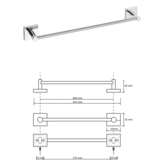Håndklædeholder <strong>Edris</strong>  Krom Blank 60 cm