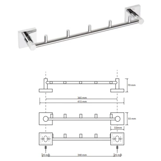 Knagterække med 5 Knager <strong>Edris</strong>  Krom Blank