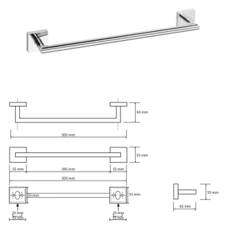 Håndklædeholder <strong>Edris</strong>  Krom Blank 45 cm