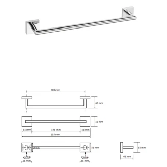 Håndklædeholder <strong>Edris</strong>  Krom Blank 60 cm