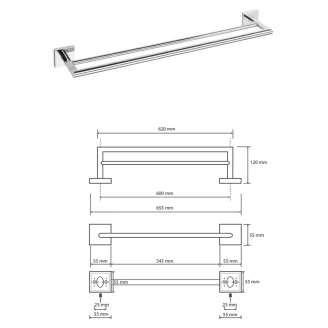 Dobbelte Håndklædestang <strong>Edris</strong>  Krom Blank 60 cm