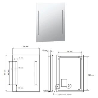 Spejl med LED-belysning 60x80 cm